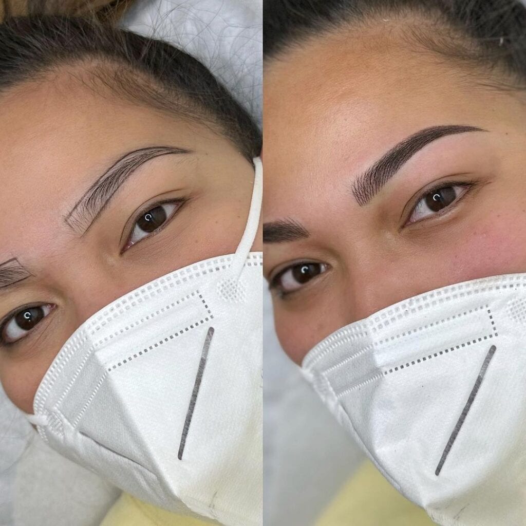 Eyebrow microblading before and after, Long Island